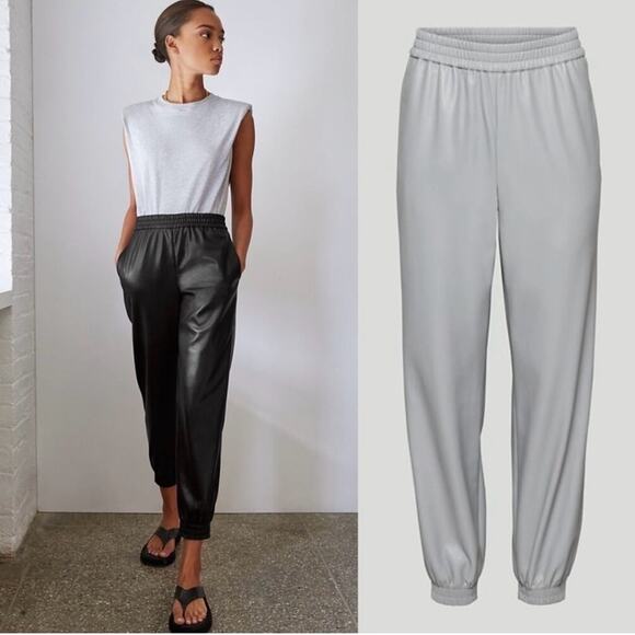 Babaton Pants - Aritzia Babaton Zedel Faux Leather Joggers in Light Gray, Women's Small $138